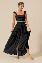 Load image into Gallery viewer, Black Smocked Top And Flowy Maxi Skirt Set