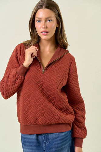 Rust Quilted Half Zip Up