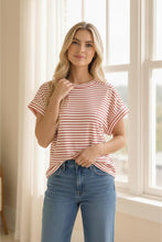 Load image into Gallery viewer, Red Drop Shoulder Short Sleeve Stripe Top
