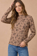 Load image into Gallery viewer, Taupe Mock Neck Floral Embossed Top