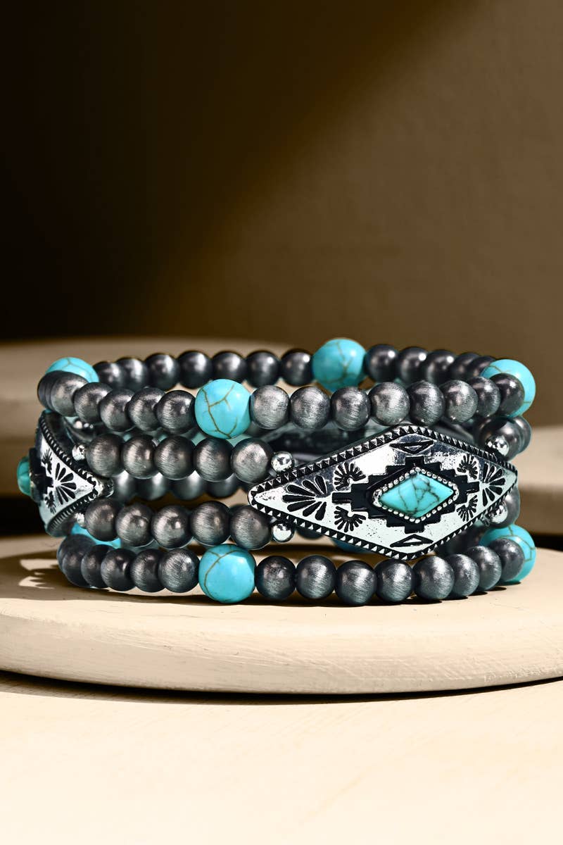 Beaded Western Stretch Bracelet: Turquoise(SBTQ) / OS
