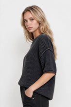 Load image into Gallery viewer, Charcoal Washed Raw Edge Sweater