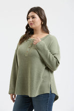 Load image into Gallery viewer, Olive Waffle Henley Top