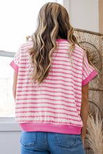 Load image into Gallery viewer, Pink Stripe Textured Contrast V Neck Top