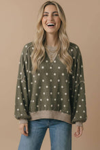 Load image into Gallery viewer, Brown Crew Neck Polka Dot Reverse Stitch Pullover