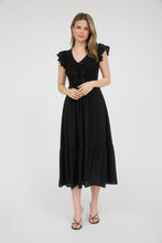 Load image into Gallery viewer, Black Bow Detail Smocked Midi Dress