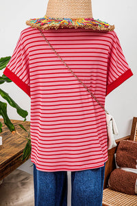 Red Stripe Round Neck Top