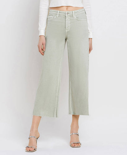 Vervet High Rise Desert Sage Crop Wide Leg Jeans