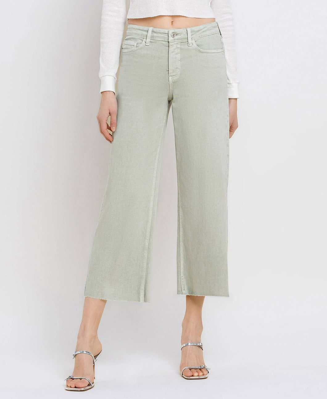 Vervet High Rise Desert Sage Crop Wide Leg Jeans