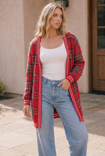 Load image into Gallery viewer, Red Plaid Open Front Knit Cardigan