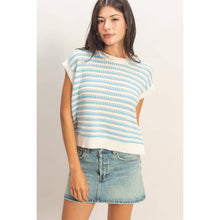 Load image into Gallery viewer, Blue Striped Sleeveless Crew Neck Top