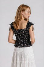 Load image into Gallery viewer, Black Floral Front Tie Top