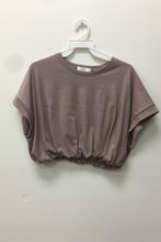 Load image into Gallery viewer, Mocha Crop Shirred Top