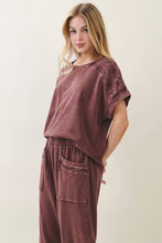 Load image into Gallery viewer, Hot Cocoa Mineral Washed Flower Trimmed Shoulder Top