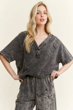 Load image into Gallery viewer, Ashed Black Mineral Washed V-neck Top