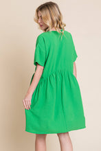 Load image into Gallery viewer, Green Textured Shirred Waist Dress