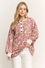 Load image into Gallery viewer, Marsala Puff Sleeve Floral Ribbed Top
