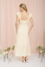 Load image into Gallery viewer, Yellow Stripe Floral Tiered Midi Dress