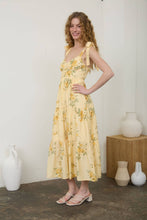 Load image into Gallery viewer, Butter Yellow Floral Tie Strap Midi Dress