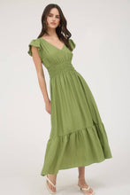 Load image into Gallery viewer, Black Ruffle Shirred Waist Midi Dress