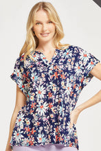 Load image into Gallery viewer, Navy Floral  Dolman Short Sleeve