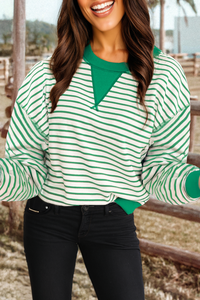Striped Contrast Trim Long Sleeve Top