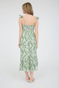 Moss Green Desert Print Ruffle Midi Dress