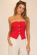 Load image into Gallery viewer, Red Button Front Strapless Top