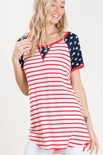 Ivory & Red Stripe Star Top