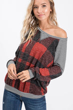 Load image into Gallery viewer, Red Plaid Brushed Mohair Sweatshirt