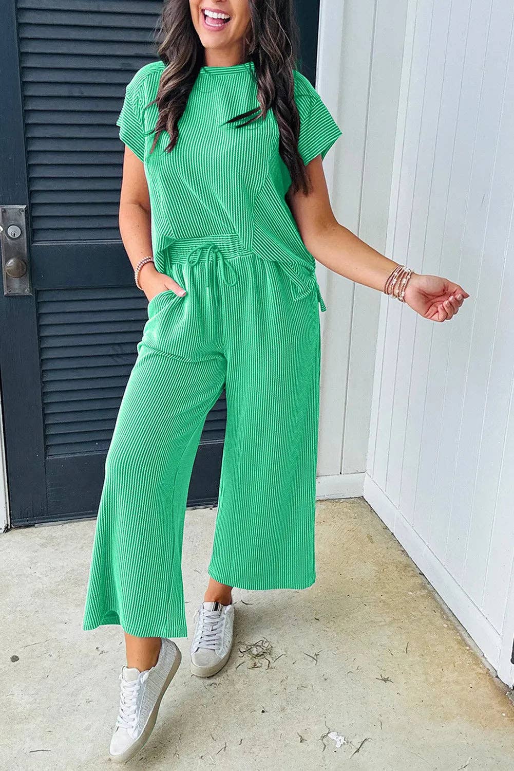 Green Corded Wide Leg Set