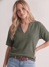 Load image into Gallery viewer, Olive V-Cut Cloud Knit Top