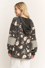 Load image into Gallery viewer, Black Floral Hoodie w/Stripe Contrast