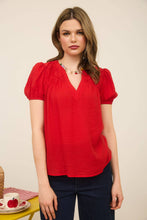 Load image into Gallery viewer, Red Eyelet Puff Sleeve Top
