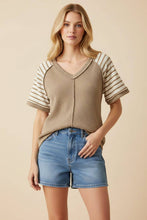 Load image into Gallery viewer, Khaki Colorblock &amp; Stripe Top
