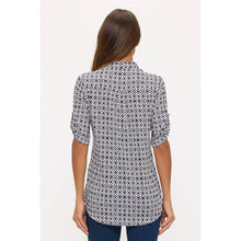 Load image into Gallery viewer, Blue &amp; Ivory Mandarin Neck Top
