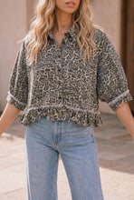 Load image into Gallery viewer, Leopard Print Frayed Ruffle Hem Shirt Jacket: LEOPARD / L