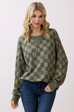Load image into Gallery viewer, Olive Checkered Print Drop Shoulder Top