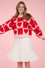 Load image into Gallery viewer, Red Heart Checkered Pattern Crew Sweater