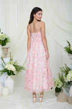 Load image into Gallery viewer, Pink Floral Corset Midi Dress
