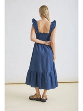 Load image into Gallery viewer, Dark Denim Ruffle Smocked Midi Dress