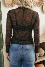 Load image into Gallery viewer, Western Rodeo Printed Mock Neck Long Sleeve Mesh Top