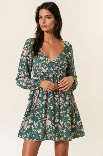 Forest Floral Print Long Sleeve Dress