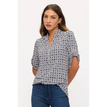 Load image into Gallery viewer, Blue &amp; Ivory Mandarin Neck Top