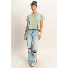 Load image into Gallery viewer, Sage Green Acid Washed Cross Detail Open Back Top
