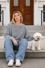 Load image into Gallery viewer, ACID WASH LONG SLEEVE SIDE SLIT KNIT TOP: Black
