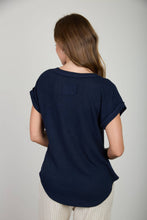 Load image into Gallery viewer, Navy V Neck Textured Top