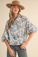 Load image into Gallery viewer, Teal &amp; Blue Paisley Bubble Sleeve Top