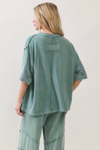 Load image into Gallery viewer, Moss Green Mineral Wash Raw Detailed V-neck Top