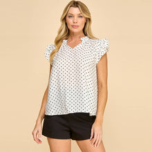 Load image into Gallery viewer, Polka Dot Ruffle Sleeve V-Neck Top